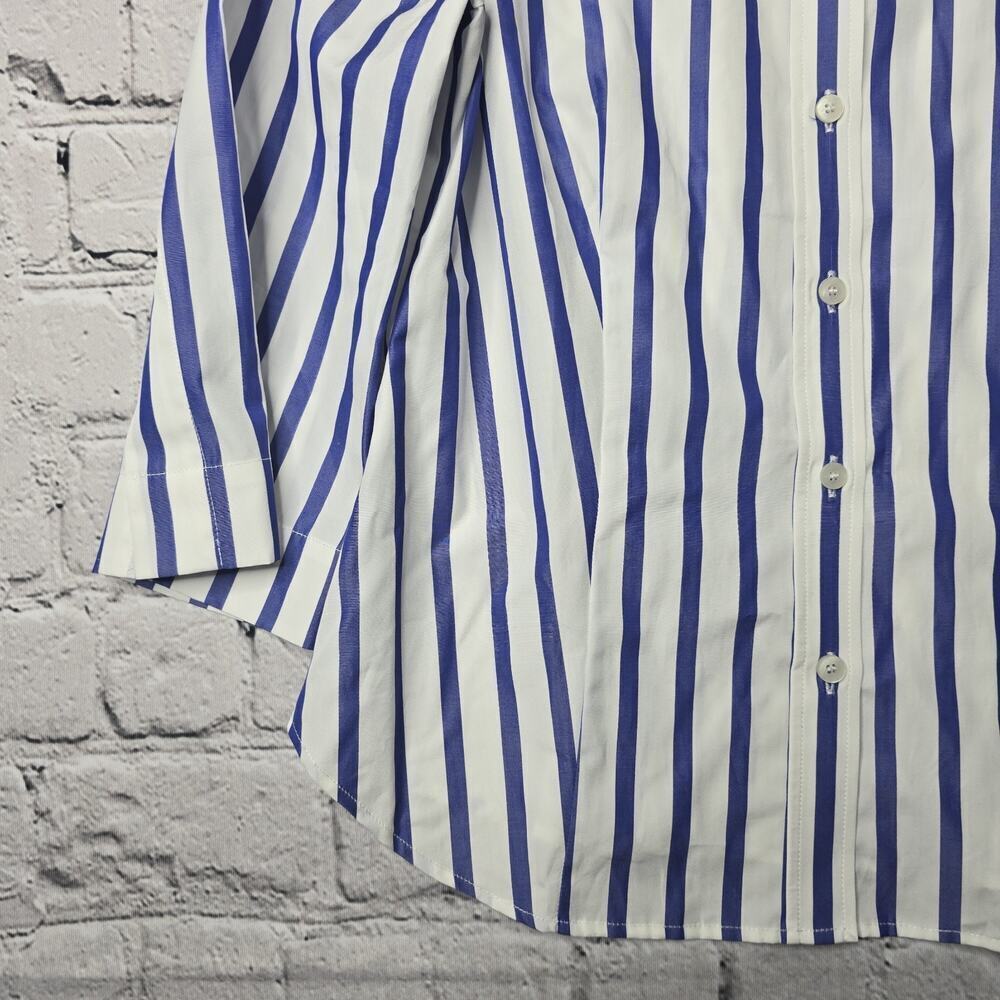 Usonia Womens White Blue Vertical Stripe 100% Cotton 3/4 Sleeve Blouse Size L - Picture 6 of 11